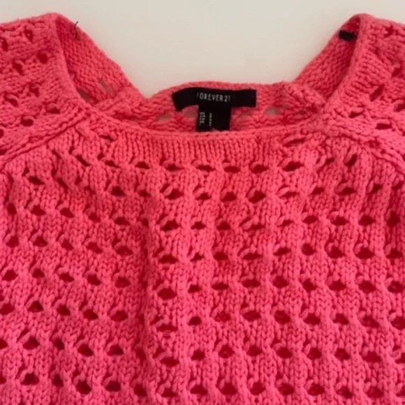 Forever 21 | Neon Pink Crochet Knit Pullover Sweater, Size S - Picture 5 of 6